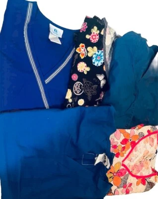 LOT OF 5(M)LADIES ASSORTED  UNIFORM SCRUB TOPS COMFY UA SB  ETC MULTICOLOR - Image 1 of 4