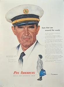 1956 vintage Pan America Norman Rockwell Art Print Ad, Captain John Mattis - Picture 1 of 1
