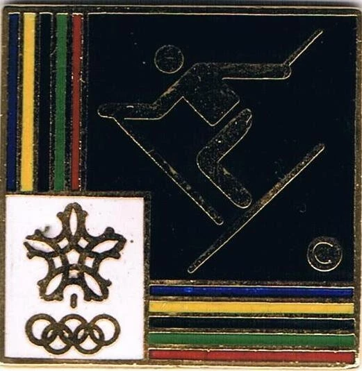 1988 Calgary Olympic Freestyle Skiing Pictogram Games Mark Sports Pin - Image 1 of 1