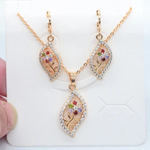 18K Yellow Gold Filled Women Fashion Multicolour Topaz Flower Leaf Jewelry Set - Picture 1 of 4