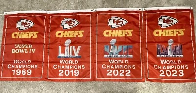 Kansas City Chiefs NFL Super Bowl Champions 4 Large Banners/Flags 2’ x 3’ Set - Image 1 of 4