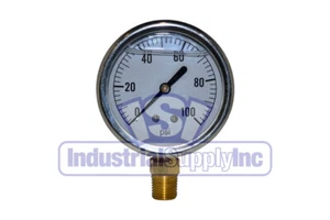 Liquid Filled Pressure Gauge | 0 to 100 PSI | 2-½" Face | 1/4" NPT Single Scale - Picture 1 of 1