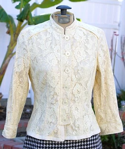 Anne Klein Fitted Lace Overlay Coat Blazer Cream 2P Button Down Bespoke - Picture 1 of 7