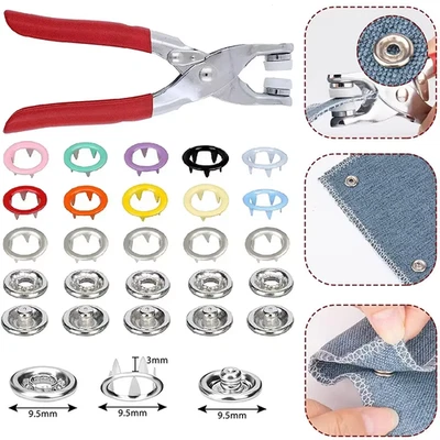 50/100Sets Metal Snaps Buttons with Fastener Pliers Press Tool Colored Claw Butt - Image 1 of 4