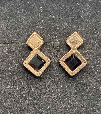 Alex & Ani 925 Silver Pierced Earrings Copper & Black Stone Studs/Backs Signed Foto 1 de 4