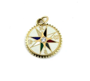 FoundRae Cream Internal Compass Petite Champleve Medallion 18K Gold Diamond - Picture 1 of 8