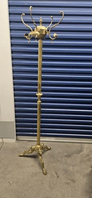 Винтажная итальянская твердая латунная вешалка для пальто прихожая дерево - голова льва лапы ноги - вращающаяся - Изображение 1 из 4