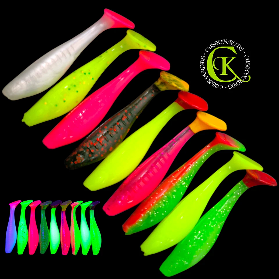9x 7,3 cm Fat Shad UV Gummifisch Köder Kunstköder Swimbait Drop Shot Barsch Pike - Bild 1 von 1