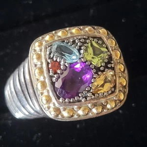 Signed EFFY Balissima 18k Gold 925 Sterling Silver Multi Gemstone RING ~13g Sz 8 - Picture 1 of 9
