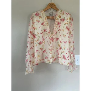 Vintage deadstock nwt Laura Ashley silk floral top size 14 cottagecore hook eye - Picture 1 of 6