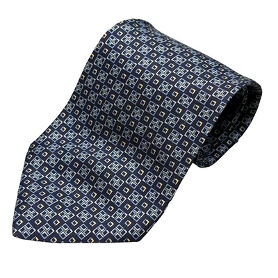 Corbata Barneys New York 100% seda satinada hecha a mano en Italia azul geométrico 4" Foto 1 de 4