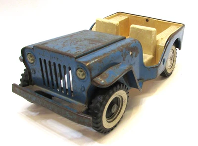 Despachador Jeep Tonka vintage años 60 azul acero prensado EE. UU. para piezas o restauración Foto 1 de 4