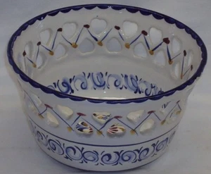 Pottery Bowl from Portugal w/ Lacework Trim Hand-painted P-124 - Picture 1 of 4