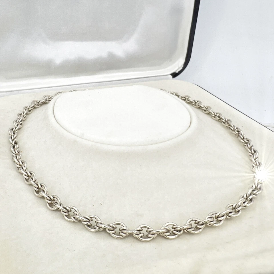 Collana da donna in argento 925 girocollo catena vintage collier a simil torchon - Immagine 1 di 4