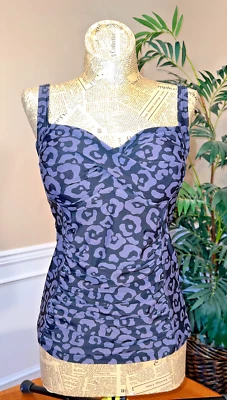 Merona, Black/Grey Animal Print Women's Twist-Wrap Tankini Swimsuit Top, Sz S/P - Image 1 of 4