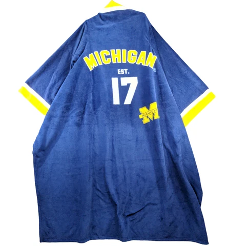 Michigan Wolverines Est 17 Men's Robe Wrap Blue Short Sleeve Open Front Fleece Cover