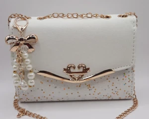 MINI TASCHE - Schleife & Kunstperlen Dekor Quadratisch Tasche Klappverschluss Kette Mode Tasche - Bild 1 von 5