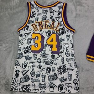 NWT Mitchell Ness Lakers Shaquille ONeal 34 Doodle Swingman Jersey & Shorts XS
