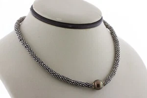 Michael Dawkins Sterling Silver 925 14K Gold Accented Brown Pearl Necklace 16" - Picture 1 of 9