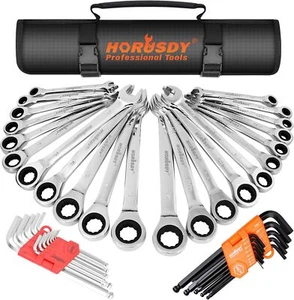 48Pcs Ratcheting Spanner Set 72 Teeth Ratchet Spanner Metric & SAE Roll Up Pouch - Picture 1 of 12