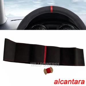 Red Line Stitch Suede Leather Red Mark Steering Wheel Cover Anti-slip Wrap - Picture 1 of 5