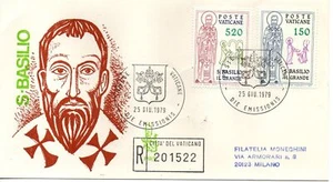 1979 FDC Venetia N 159/V - Vatican San Basilio Il Grande Viaggiata Raccomandata - Picture 1 of 1
