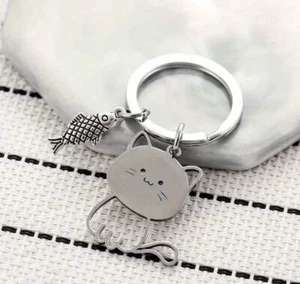 1 pc Cute Cat & Fish Keychain - Picture 1 of 5