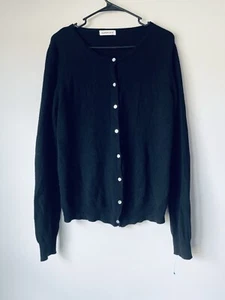 Lanpulux 100% wool women cardigan xl black Pearl Buttons Very Soft Great Condit - Picture 1 of 5