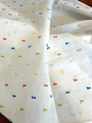 Sheer Dotted Curtain Fabric 44" x 148" Retro MCM Scandinavian Linen Look - Image 1 of 4