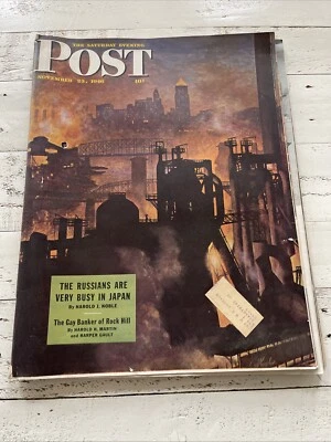 Saturday Evening Post Nov 23, 1946 – Steel Mill Cityscape Cover by Schreiber - Imagem 1 de 4
