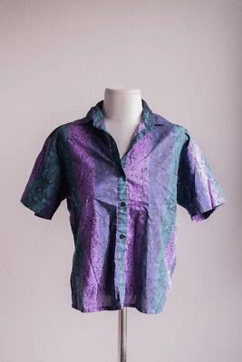 Vintage Partners Mervyns Purple & Green Reptile Blouse 100% Cotton  — 第 1/4 张图片