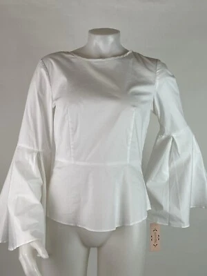 Nanette Lepore 尺寸小号白色背部领带开口上衣喇叭袖邦德街 — 第 1/4 张图片