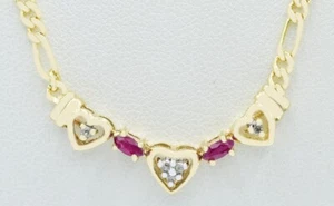 GENUINE RUBY & DIAMOND NECKLACE 10K YELLOW GOLD - Free Certificate Appraisal - Picture 1 of 6