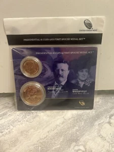 2013 $1 Coin & First Spouse Medal Set Theodore & Edith Roosevelt US Mint - Picture 1 of 2