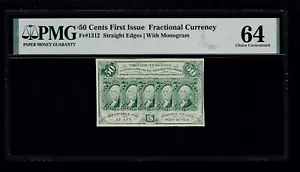 US 50c Fractional Currency Note Imperf w/ Monogram FR 1312 PMG 64 EPQ (03) - Picture 1 of 2