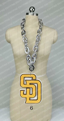 New MLB SAN DIEGO PADRES SILVER Jumbo Big Fan Chain Necklace Foam MI USA - Image 1 of 3