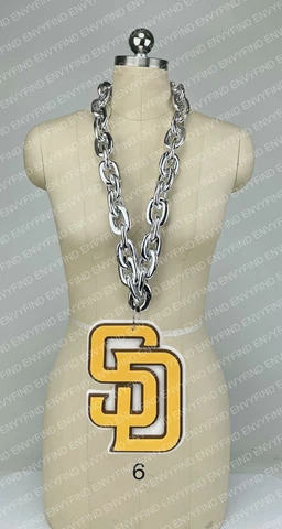 New MLB SAN DIEGO PADRES SILVER Jumbo Big Fan Chain Necklace Foam MI USA Cover