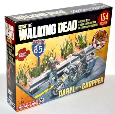Walking Dead Building Set Daryl Dixon with Chopper, roadway scene, zombie walker - Image 1 of 3