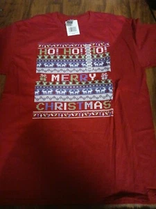 Christmas Holiday Ugly Sweater Shirt Mens Size Large Ho Ho Ho Merry Christmas - Picture 1 of 5