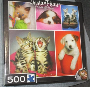 Master Pieces Jigsaw Puzzle 500 Piece INSTA PAWS KEITH KIMBERLIN Puppies Kittens - Picture 1 of 4