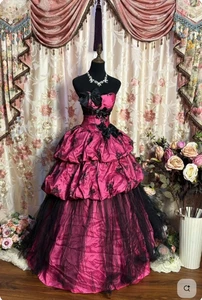 Rose Red Quinceanera Dresses Applique Ball Gown Sleeveless Layered Floor Length - Picture 1 of 5