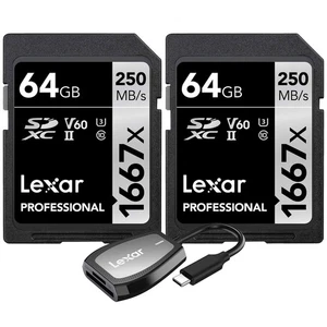Karta pamięci Lexar Professional 1667x 64GB SDXC UHS-II (2-pak) + czytnik USB-C - Zdjęcie 1 z 7