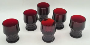 Vintage Anchor Hocking Ruby Red Georgian Honeycomb 4" TUMBLER GLASS Set of 6 - Picture 1 of 8