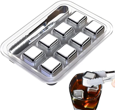 Whiskey Stones 8 Pack, Metal Reusable Ice Cubes, Stainless Steel Ice Cubes, Suit - Image 1 of 4