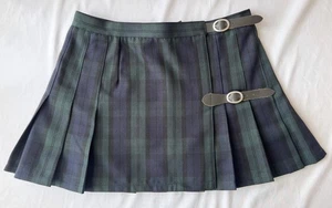 Brandy Melville Schoolgirl Dana Plaid Buckle Navy Blue & Dark Green Mini Skirt X - Picture 1 of 6