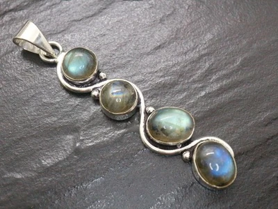 GJ69 GW  LABRADORIT ANHÄNGER  *SWING* 4er  OVAL & RUND  + *TOP* +KETTE / LEDER! - Bild 1 von 4