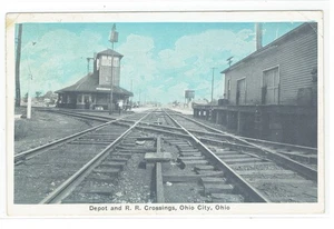 Depot und R. R. Crossings, Ohio City, Ohio verschickt 1932 - Bild 1 von 2