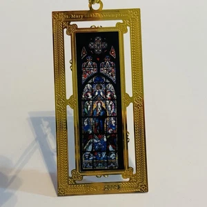 Gold Tone Mary Of The Assumption Stained Window Ornament  - Picture 1 of 4