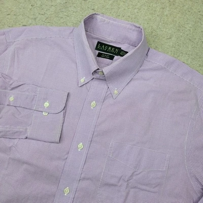 Lauren Ralph Lauren 男式衬衫 16.5 34/35 紫色格子修身长袖 — 第 1/4 张图片