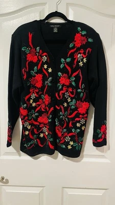 Cárdigan de Navidad Lane Bryant para mujer talla 14/16 negro tejido floral bordado Foto 1 de 4